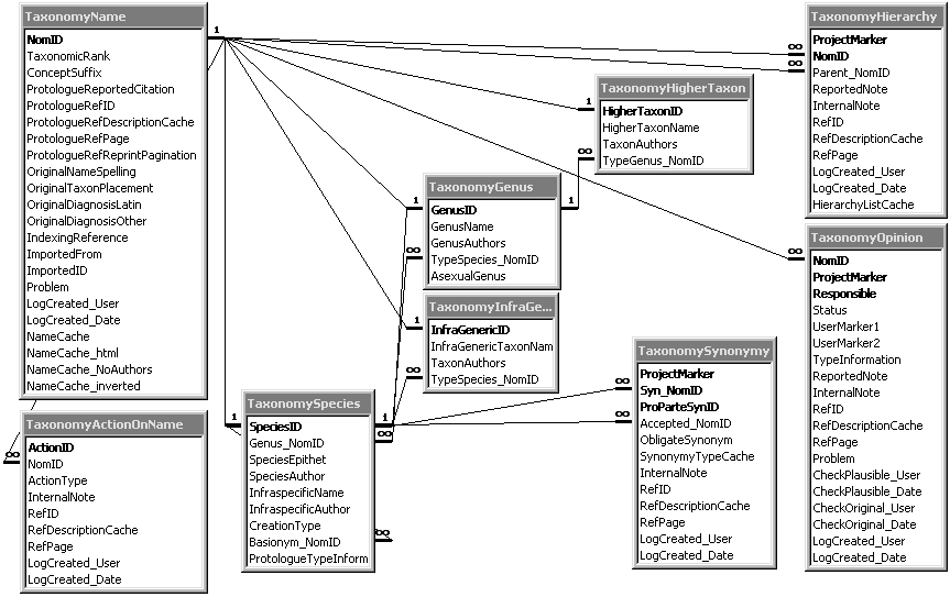 Entity relationship diagram of DiversityTaxonomy (supertype-subtype version, archived Jan. 2000)